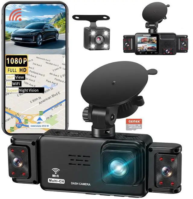 Main image of 5 Channel Dash Cam 360° View 5G WiFi & APP Control, 2K Front and Rear Inside, Left Right Dash Camera for Cars Free 64GB TF Card, G-Sensor, Night Vision, 24H Parking Mode