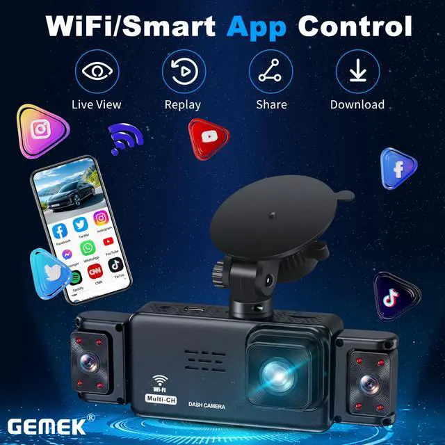 Alt view image 5 of 7 - 5 Channel Dash Cam 360° View 5G WiFi & APP Control, 2K Front and Rear Inside, Left Right Dash Camera for Cars Free 64GB TF Card, G-Sensor, Night Vision, 24H Parking Mode