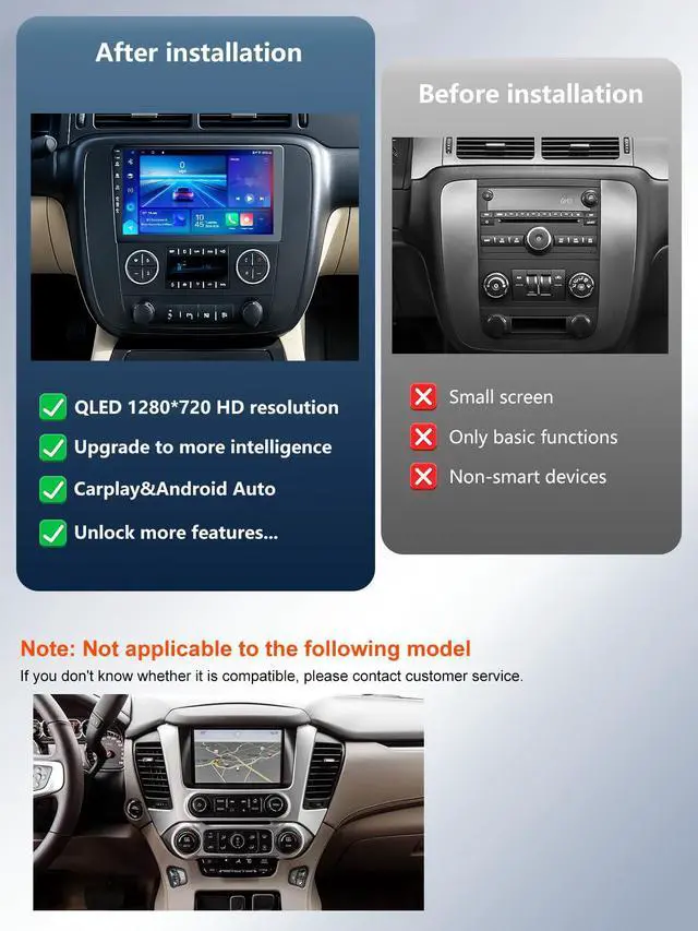 Alt view image 3 of 7 - 5G WiFi(6) Car Radio for GMC Yukon Chevrolet Chevy Silverado 2007-2013 Tahoe Sierra Android13/Wireless CarPlay/Android Auto/Touch Screen/GPS Navigation/Bluetooth/FM/HD Backup Camera (Black(2+64))