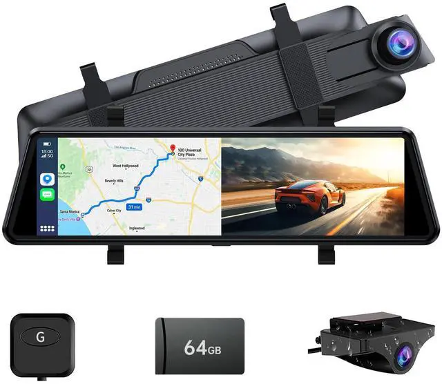 Main image of C810 CarPlay Mirror Dash Cam Front and Rear - 2.5K Rear View Mirror Camera, HDR Night Vision, FM/Wireless Audio, DIY 10-Min Install, Extreme Temp Resistant for Snowbelt & Vintage Cars