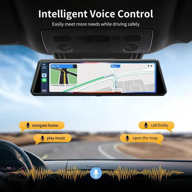 Alt view image 5 of 7 - C810 CarPlay Mirror Dash Cam Front and Rear - 2.5K Rear View Mirror Camera, HDR Night Vision, FM/Wireless Audio, DIY 10-Min Install, Extreme Temp Resistant for Snowbelt & Vintage Cars