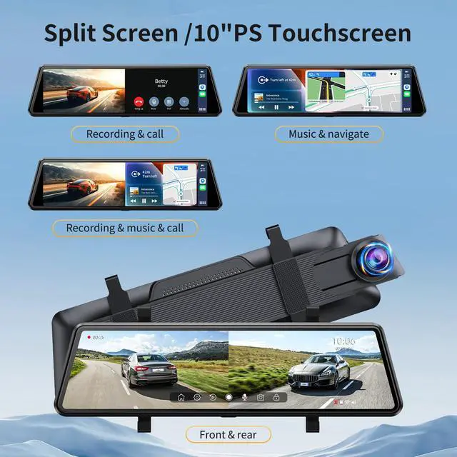 Alt view image 7 of 7 - C810 CarPlay Mirror Dash Cam Front and Rear - 2.5K Rear View Mirror Camera, HDR Night Vision, FM/Wireless Audio, DIY 10-Min Install, Extreme Temp Resistant for Snowbelt & Vintage Cars