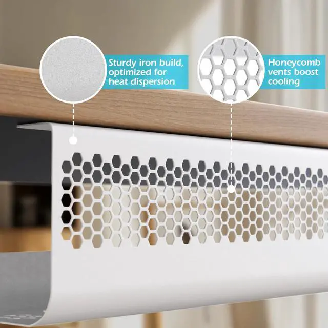Alt view image 2 of 7 - Cable Management Under Desk 26PCS - Cable Management Tray Kit Ventilated Hexagonal Design with Cable Clips, Wire Ties, Cord Holder & Screws for Office, Home - 2 White Sets