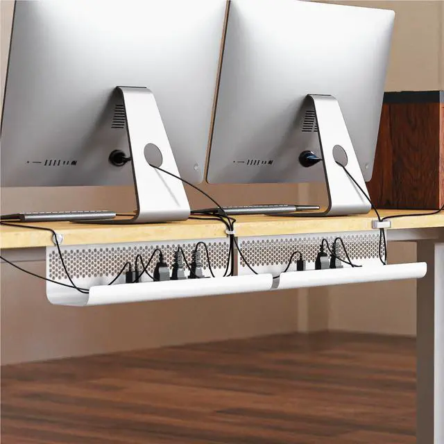 Alt view image 7 of 7 - Cable Management Under Desk 26PCS - Cable Management Tray Kit Ventilated Hexagonal Design with Cable Clips, Wire Ties, Cord Holder & Screws for Office, Home - 2 White Sets