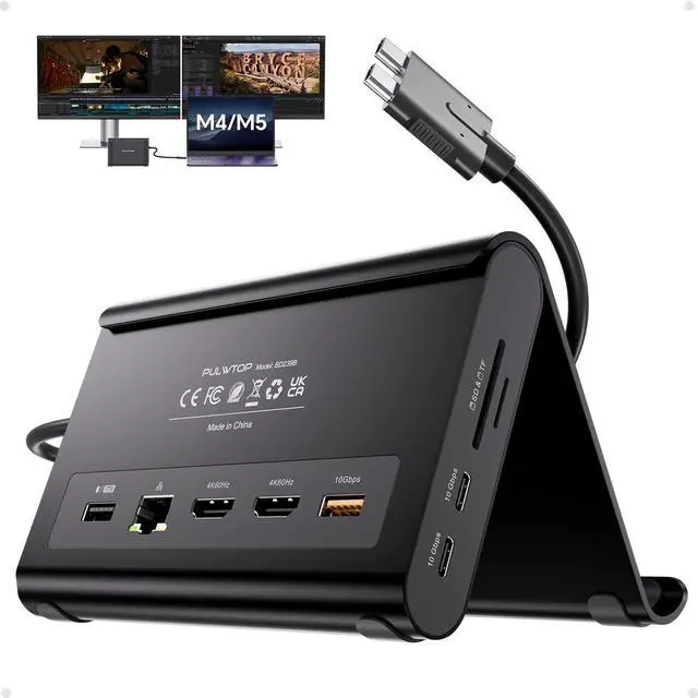 Main image of MacBook Docking Station Dual Monitor 4K@60Hz for MacBook Pro/Air M4/M5 | Macbook Pro Stand USB C Dock with 2 HDMI, Gigabit Ethernet, 3 USB 10Gbps, SD/TF, Audio, PD for Home & office, Black