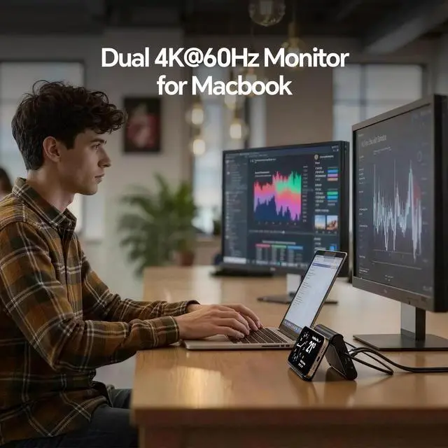 Alt view image 4 of 7 - MacBook Docking Station Dual Monitor 4K@60Hz for MacBook Pro/Air M4/M5 | Macbook Pro Stand USB C Dock with 2 HDMI, Gigabit Ethernet, 3 USB 10Gbps, SD/TF, Audio, PD for Home & office, Black