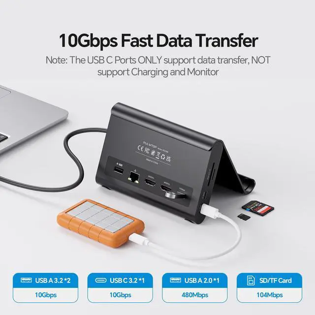 Alt view image 6 of 7 - MacBook Docking Station Dual Monitor 4K@60Hz for MacBook Pro/Air M4/M5 | Macbook Pro Stand USB C Dock with 2 HDMI, Gigabit Ethernet, 3 USB 10Gbps, SD/TF, Audio, PD for Home & office, Black