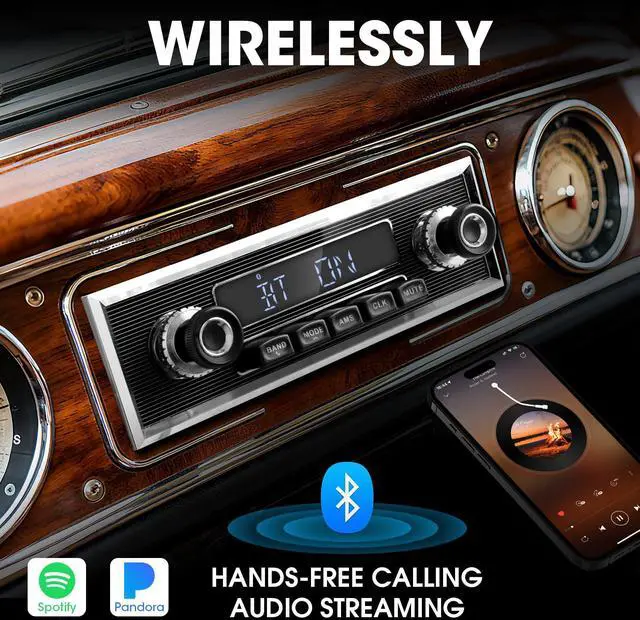 Alt view image 2 of 6 - Retro Bluetooth Car Radio Receiver: Single Din Vintage Stereo for Retro Car | AM FM USB AUX Preset EQ Subwoofer Output 300W