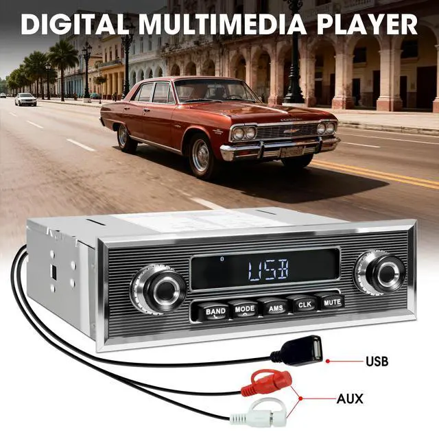 Alt view image 4 of 6 - Retro Bluetooth Car Radio Receiver: Single Din Vintage Stereo for Retro Car | AM FM USB AUX Preset EQ Subwoofer Output 300W