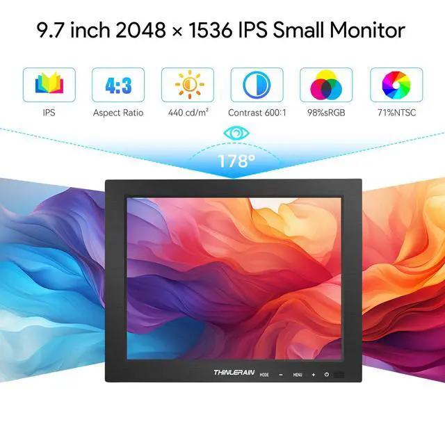 Alt view image 2 of 7 - 9.7 Inch Small Monitor 2048x1536 IPS Display, 4:3 Second Screen, 440 Nit Brightness, Dual USB-C & HDMI, Built-in Speakers, VESA Mountable, External Monitor for Laptop PC Phone RasPi