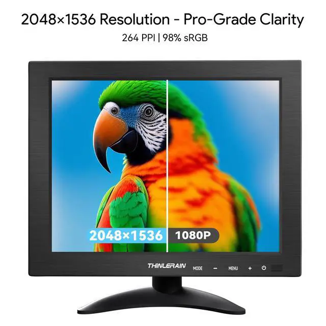Alt view image 3 of 7 - 9.7 Inch Small Monitor 2048x1536 IPS Display, 4:3 Second Screen, 440 Nit Brightness, Dual USB-C & HDMI, Built-in Speakers, VESA Mountable, External Monitor for Laptop PC Phone RasPi