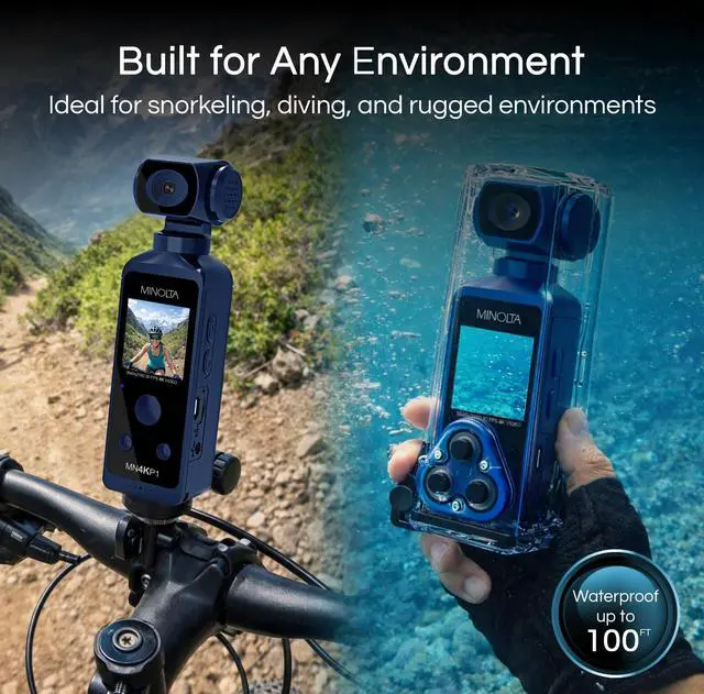 Alt view image 4 of 5 - MN4KP1 4K 16MP Waterproof Pocket Camcorder, WiFi Action Cam (Blue) | Includes a carrying case and neck strap for comfortable viewing and easy transport