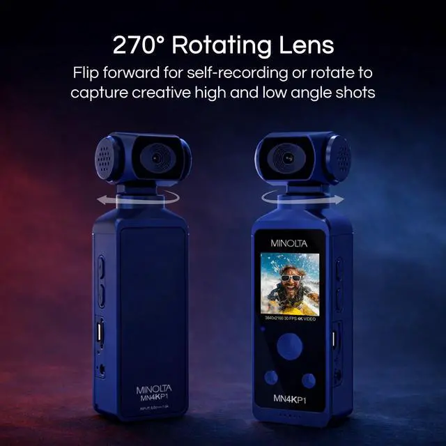 Alt view image 5 of 5 - MN4KP1 4K 16MP Waterproof Pocket Camcorder, WiFi Action Cam (Blue) | Includes a carrying case and neck strap for comfortable viewing and easy transport