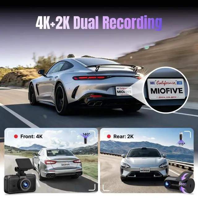Alt view image 2 of 7 - S1 Pro 4K Front & 2K Rear Dual Dash Cam with 32GB Card Included | Built-in 5GHz WiFi, GPS, 3" IPS Screen, HDR Super Night Vision, G-Sensor, 24H Parking Mode, Reliable Supercapacitor
