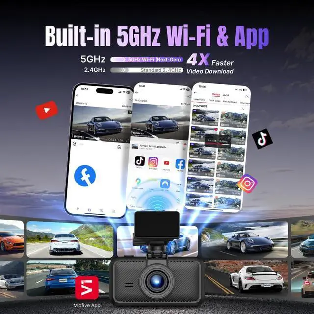 Alt view image 4 of 7 - S1 Pro 4K Front & 2K Rear Dual Dash Cam with 32GB Card Included | Built-in 5GHz WiFi, GPS, 3" IPS Screen, HDR Super Night Vision, G-Sensor, 24H Parking Mode, Reliable Supercapacitor