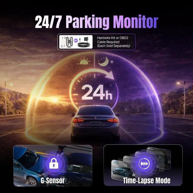 Alt view image 5 of 7 - S1 Pro 4K Front & 2K Rear Dual Dash Cam with 32GB Card Included | Built-in 5GHz WiFi, GPS, 3" IPS Screen, HDR Super Night Vision, G-Sensor, 24H Parking Mode, Reliable Supercapacitor