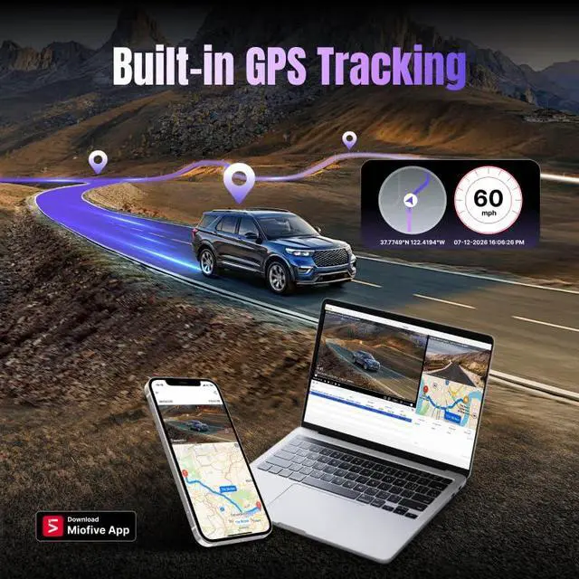 Alt view image 6 of 7 - S1 Pro 4K Front & 2K Rear Dual Dash Cam with 32GB Card Included | Built-in 5GHz WiFi, GPS, 3" IPS Screen, HDR Super Night Vision, G-Sensor, 24H Parking Mode, Reliable Supercapacitor