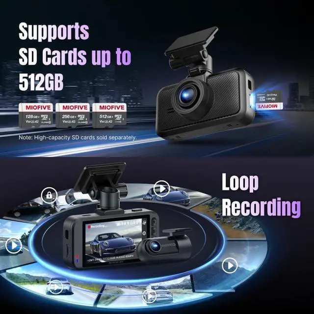 Alt view image 7 of 7 - S1 Pro 4K Front & 2K Rear Dual Dash Cam with 32GB Card Included | Built-in 5GHz WiFi, GPS, 3" IPS Screen, HDR Super Night Vision, G-Sensor, 24H Parking Mode, Reliable Supercapacitor