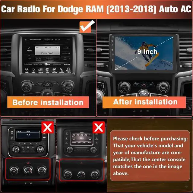 Alt view image 2 of 7 - Car Radio for RAM 1500 2500 3500 Radio, 2013 2014 2015 2016 2017 2018 for Dodge RAM Radio Screen with 9 Inch, Android, Carplay, Touch Screen, Backup Camera, DSP, 64G ROM, Only Fit Auto AC