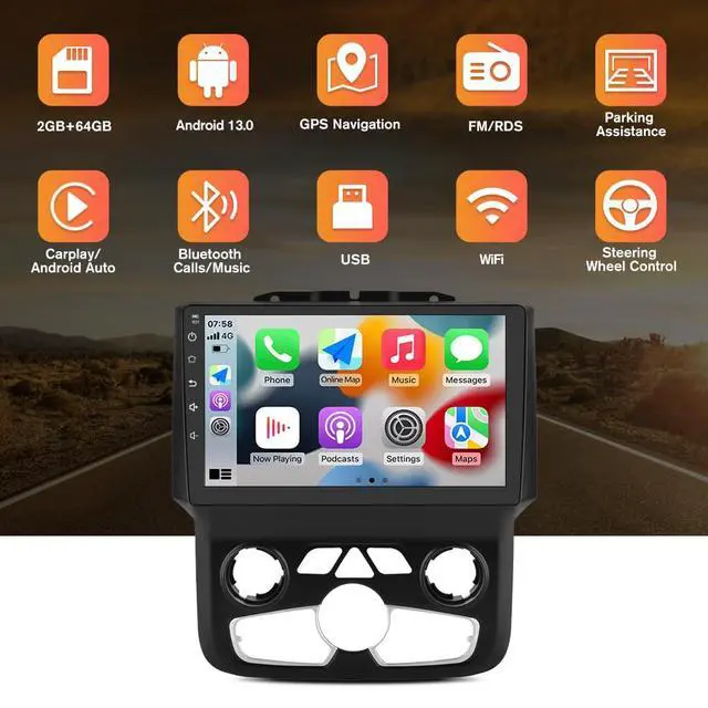 Alt view image 3 of 7 - Car Radio for RAM 1500 2500 3500 Radio, 2013 2014 2015 2016 2017 2018 for Dodge RAM Radio Screen with 9 Inch, Android, Carplay, Touch Screen, Backup Camera, DSP, 64G ROM, Only Fit Auto AC