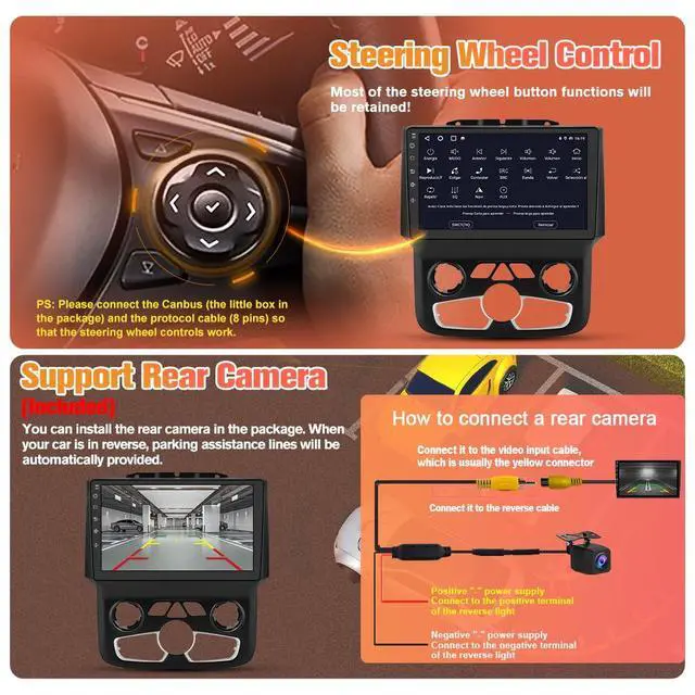 Alt view image 6 of 7 - Car Radio for RAM 1500 2500 3500 Radio, 2013 2014 2015 2016 2017 2018 for Dodge RAM Radio Screen with 9 Inch, Android, Carplay, Touch Screen, Backup Camera, DSP, 64G ROM, Only Fit Auto AC