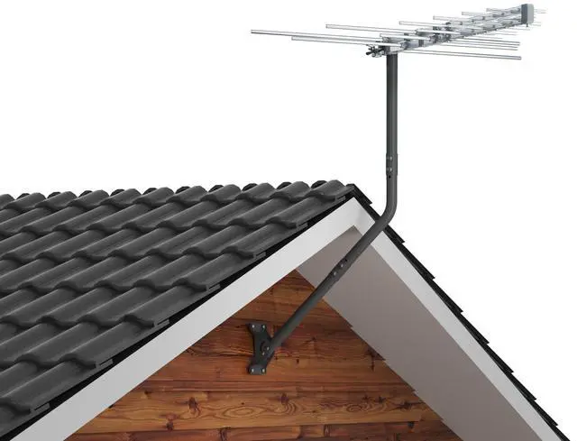 Alt view image 6 of 7 - Universal Antenna Mounting Pole 1.5" Dia x 51" L, Heavy Duty J Mount for Starlink, Weather Station & All Types of Antennas, Adjustable Pivot Lock Bracket for Wall, Eave & Roof