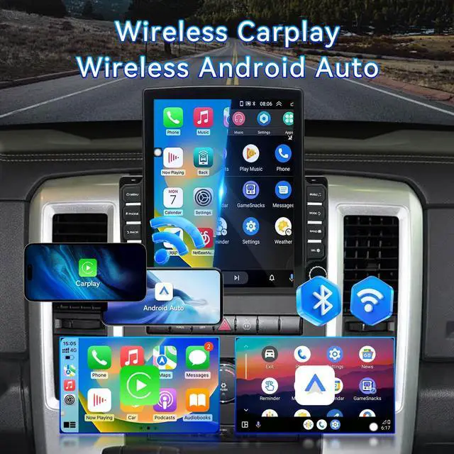 Alt view image 2 of 7 - Android 14 Car Radio Stereo Compatible with Dodge RAM 1500 2500 3500 2009 2010 2011 2012, 9.7" Car Stereo with Wireless CarPlay Android Auto WiFi FM Bluetooth GPS Backup Camera Radio Upgrade 2+64G