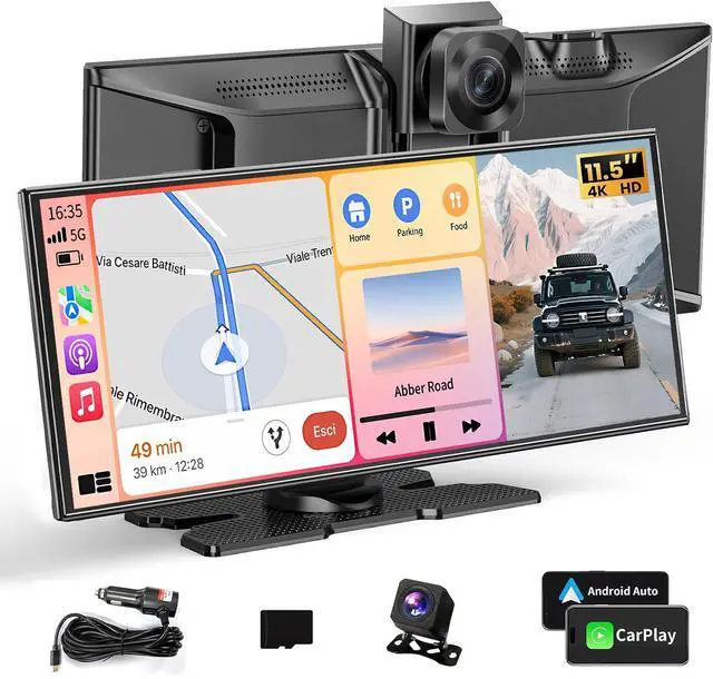 Main image of Largest 11.5" Portable Apple Carplay Screen for Car, 4K Wireless Car Play & Android Auto, Upgrade Touchscreen with Dash Cam, App Control/Loop Recording/Backup Camera/Mirror Link/GPS/FM