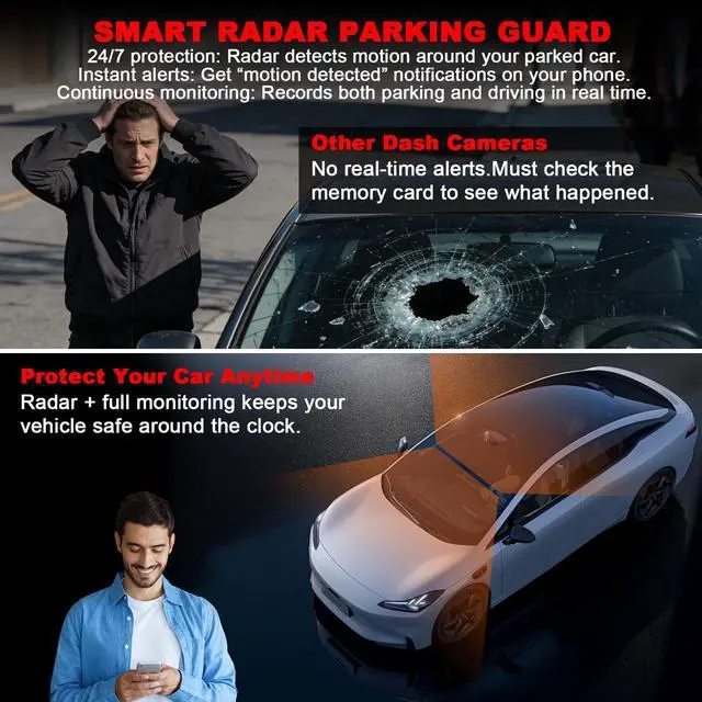 Alt view image 3 of 7 - 4G LTE Dash Cam with Live Streaming, Car Vandalism Security Camera | Dual 155° Front & 180° Inside Camera, GPS Tracking, Radar Detect, G-Sensor, OBD II, 24/7 Parking Monitor