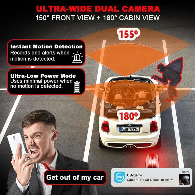 Alt view image 2 of 7 - 4G LTE Dash Cam with Live Streaming, Car Vandalism Security Camera | Dual 155° Front & 180° Inside Camera, GPS Tracking, Radar Detect, G-Sensor, OBD II, 24/7 Parking Monitor