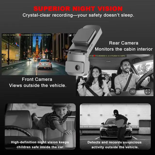 Alt view image 7 of 7 - 4G LTE Dash Cam with Live Streaming, Car Vandalism Security Camera | Dual 155° Front & 180° Inside Camera, GPS Tracking, Radar Detect, G-Sensor, OBD II, 24/7 Parking Monitor