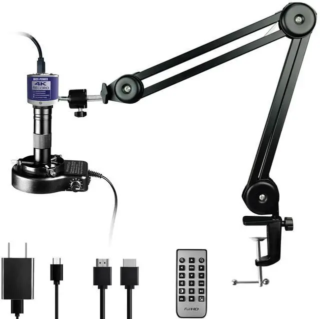 Main image of Digital Microscope, 48MP 4K 1080P HDMI Type-C/USB Industrial Video Microscopes Camera, 150X Zoom C-Mount Lens, Foldable Stand, LED Ring Light, Soldering Microscope for Electronics Repair