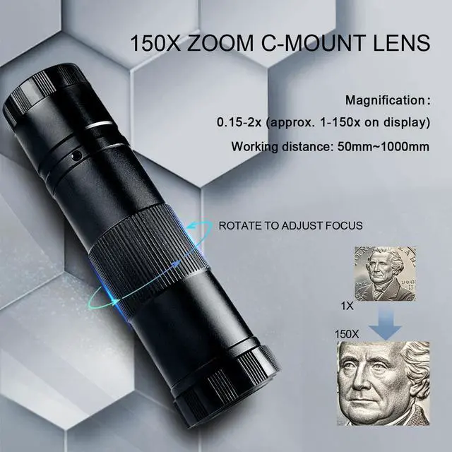 Alt view image 3 of 6 - Digital Microscope, 48MP 4K 1080P HDMI Type-C/USB Industrial Video Microscopes Camera, 150X Zoom C-Mount Lens, Foldable Stand, LED Ring Light, Soldering Microscope for Electronics Repair