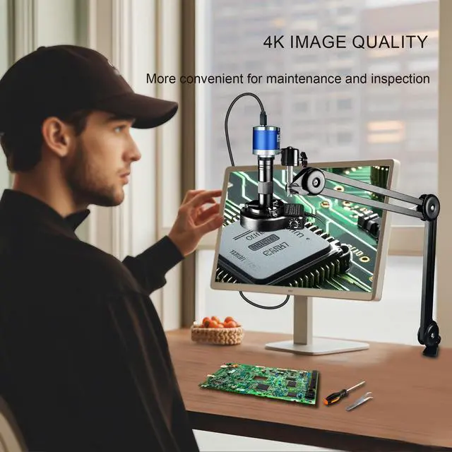Alt view image 6 of 6 - Digital Microscope, 48MP 4K 1080P HDMI Type-C/USB Industrial Video Microscopes Camera, 150X Zoom C-Mount Lens, Foldable Stand, LED Ring Light, Soldering Microscope for Electronics Repair
