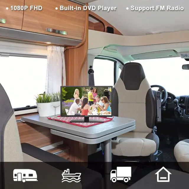 Alt view image 4 of 7 - 24 inch RV TV, 12V TV with DVD Player Built-in, 1080P Flat Screen | FM Radio, 9-32V Wide Voltage, DC/AC Power, Integrated ATSC Tuner, with HDMI/USB/AV, for RV Camper Car Motorhome (Non-Smart)