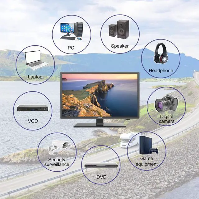 Alt view image 5 of 7 - 24 inch RV TV, 12V TV with DVD Player Built-in, 1080P Flat Screen | FM Radio, 9-32V Wide Voltage, DC/AC Power, Integrated ATSC Tuner, with HDMI/USB/AV, for RV Camper Car Motorhome (Non-Smart)