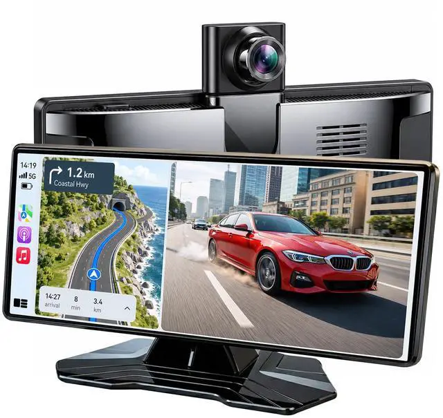 Main image of 10.26" Wireless CarPlay Screen for Car, Apple CarPlay & Android Auto Screen, Portable Car Stereo with 4K Front Dash Cam & 1080P Backup Camera, Bluetooth, Voice Control, GPS Navigation, Mirror Link