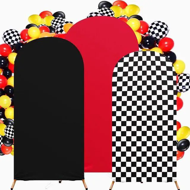 Main image of Arch Backdrop Cover Set of 3 (4/5/6FT) Monster Truck Birthday Party Decorations Arch Cover Spandex Fitted Circle Car Racing Arch Backdrop Covers for Kid Boys Let's Go Racing Party Supplies
