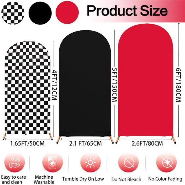 Alt view image 2 of 5 - Arch Backdrop Cover Set of 3 (4/5/6FT) Monster Truck Birthday Party Decorations Arch Cover Spandex Fitted Circle Car Racing Arch Backdrop Covers for Kid Boys Let's Go Racing Party Supplies
