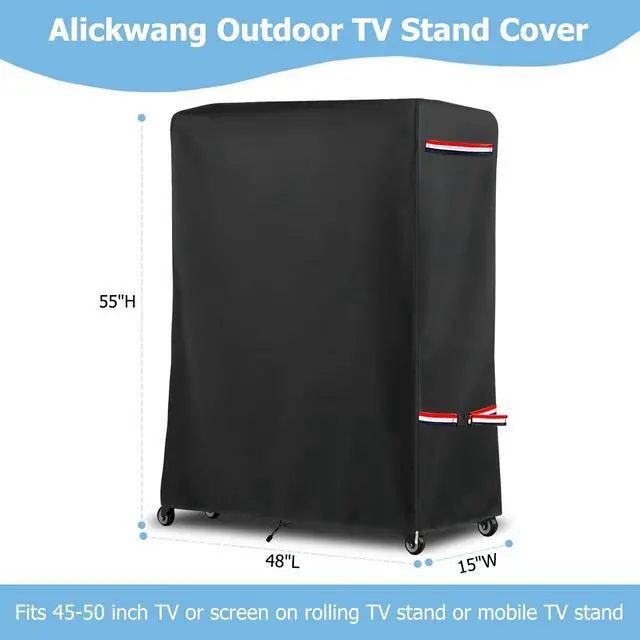 Alt view image 2 of 7 - 48 Inch Waterproof Outdoor TV Trolley Cover,Heavy Duty 600D Rolling TV Stand Cover with Zipper for 45-50 Inch TV,Patio TV Protector Covers for Portable TV Stand On Wheels,48"Lx15"Wx55"H