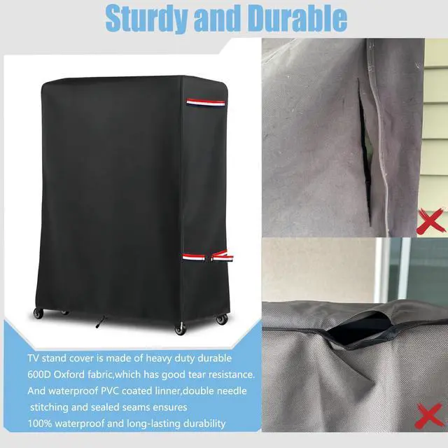 Alt view image 4 of 7 - 48 Inch Waterproof Outdoor TV Trolley Cover,Heavy Duty 600D Rolling TV Stand Cover with Zipper for 45-50 Inch TV,Patio TV Protector Covers for Portable TV Stand On Wheels,48"Lx15"Wx55"H
