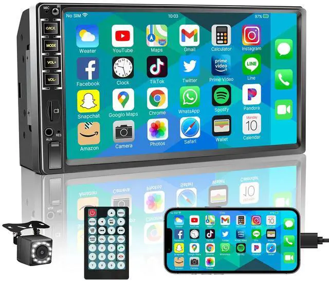Main image of 7" Car Stereo Double Din Radio with Bluetooth | 2 Din Touch Screen Car Radio with Backup Camera, Support Mirror Link, FM&EQ, SWC, Online GPS, USB/SD/AUX, Charging