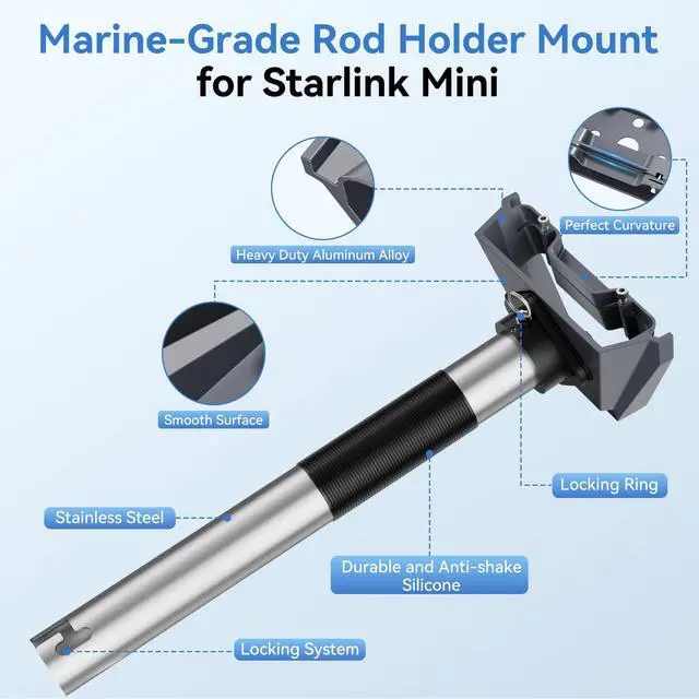 Alt view image 2 of 7 - Starlink Mini Mount, Heavy-Duty & Lockable Starlink Mini Boat Mount, Marine-Grade 360° Swive Fishing Rod Holder Mount for Satellite Dish, Starlink Mini Kit for Boats Yachts Sailboats Trawlers