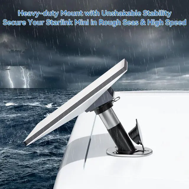 Alt view image 3 of 7 - Starlink Mini Mount, Heavy-Duty & Lockable Starlink Mini Boat Mount, Marine-Grade 360° Swive Fishing Rod Holder Mount for Satellite Dish, Starlink Mini Kit for Boats Yachts Sailboats Trawlers