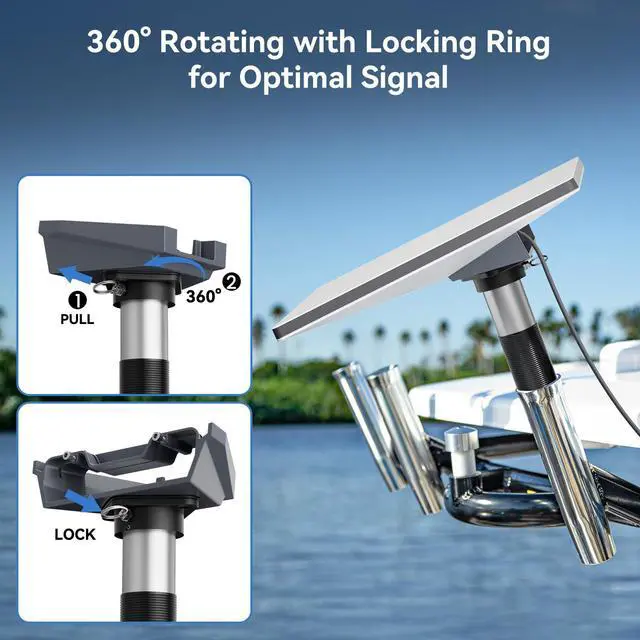 Alt view image 4 of 7 - Starlink Mini Mount, Heavy-Duty & Lockable Starlink Mini Boat Mount, Marine-Grade 360° Swive Fishing Rod Holder Mount for Satellite Dish, Starlink Mini Kit for Boats Yachts Sailboats Trawlers