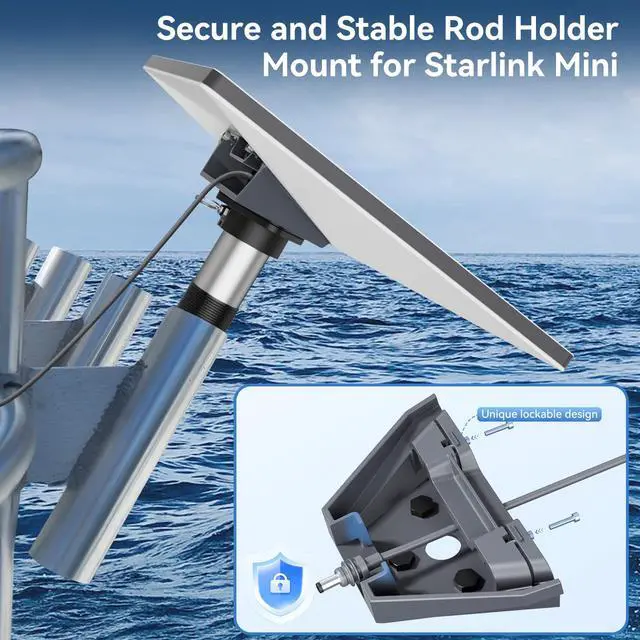 Alt view image 5 of 7 - Starlink Mini Mount, Heavy-Duty & Lockable Starlink Mini Boat Mount, Marine-Grade 360° Swive Fishing Rod Holder Mount for Satellite Dish, Starlink Mini Kit for Boats Yachts Sailboats Trawlers