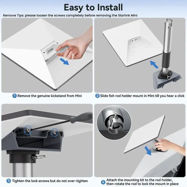 Alt view image 6 of 7 - Starlink Mini Mount, Heavy-Duty & Lockable Starlink Mini Boat Mount, Marine-Grade 360° Swive Fishing Rod Holder Mount for Satellite Dish, Starlink Mini Kit for Boats Yachts Sailboats Trawlers