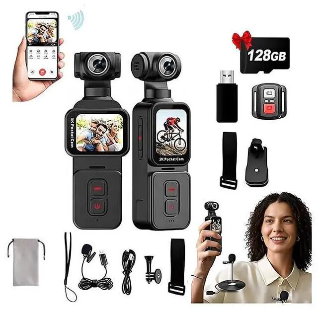Main image of 5K Handheld Vlogging Camera with Touch Screen,WiFi Pocket Action Camera with stabilization,Automatic Rotating Wide-Angle,External Mic,Remote Control for Traval,YouTube and vlogging (128gb)