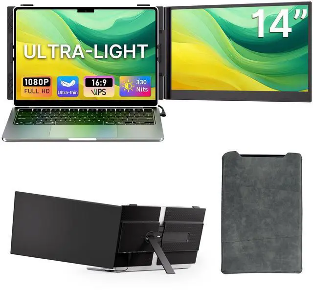Main image of 14" Laptop Screen Extender - Ultra Light 1.31lbs FHD 1080P IPS Portable Monitor for Laptops, Attachment Plug & Play Travel Dual Extra Display for 13"-17" Windows/Mac