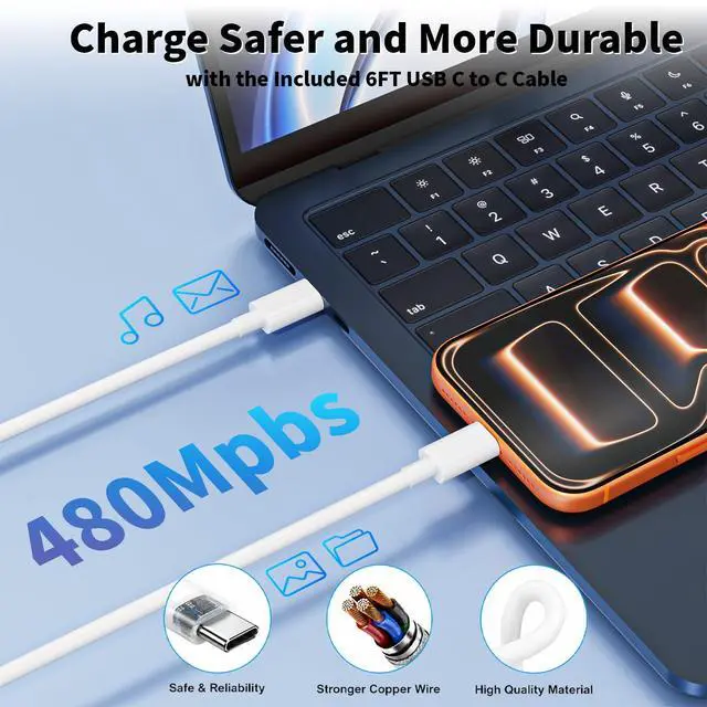 Alt view image 3 of 7 - Mac Book Air Charger, 30W USB C Charger for MacBook Air 15 13 Inch M5 M4 M3 M2 M1, Fast Charging Block Plug USB C Power Adapter & 6FT USBC Cable for MacBook Neo, iPhone 17/16/15 Pro,iPad Pro/Air/Mini